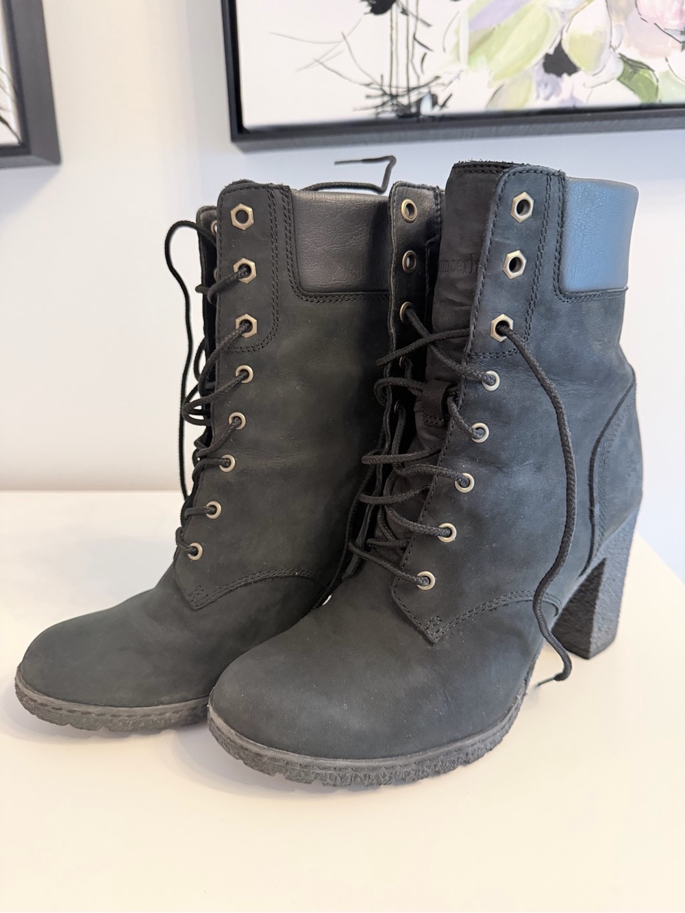 Timberland Earthkeepers Glancy Black Nubuck Heeled Boots 7.5